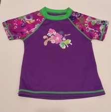 Speedo Girl's Block the Burn Swim Top Rash Guard Small Purple Floral Tropical