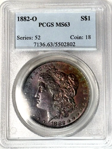 1882 O Toned Morgan $ PCGS MS 63💎💎Deep Purple Monster Rainbow Toning💎💎VIDEO