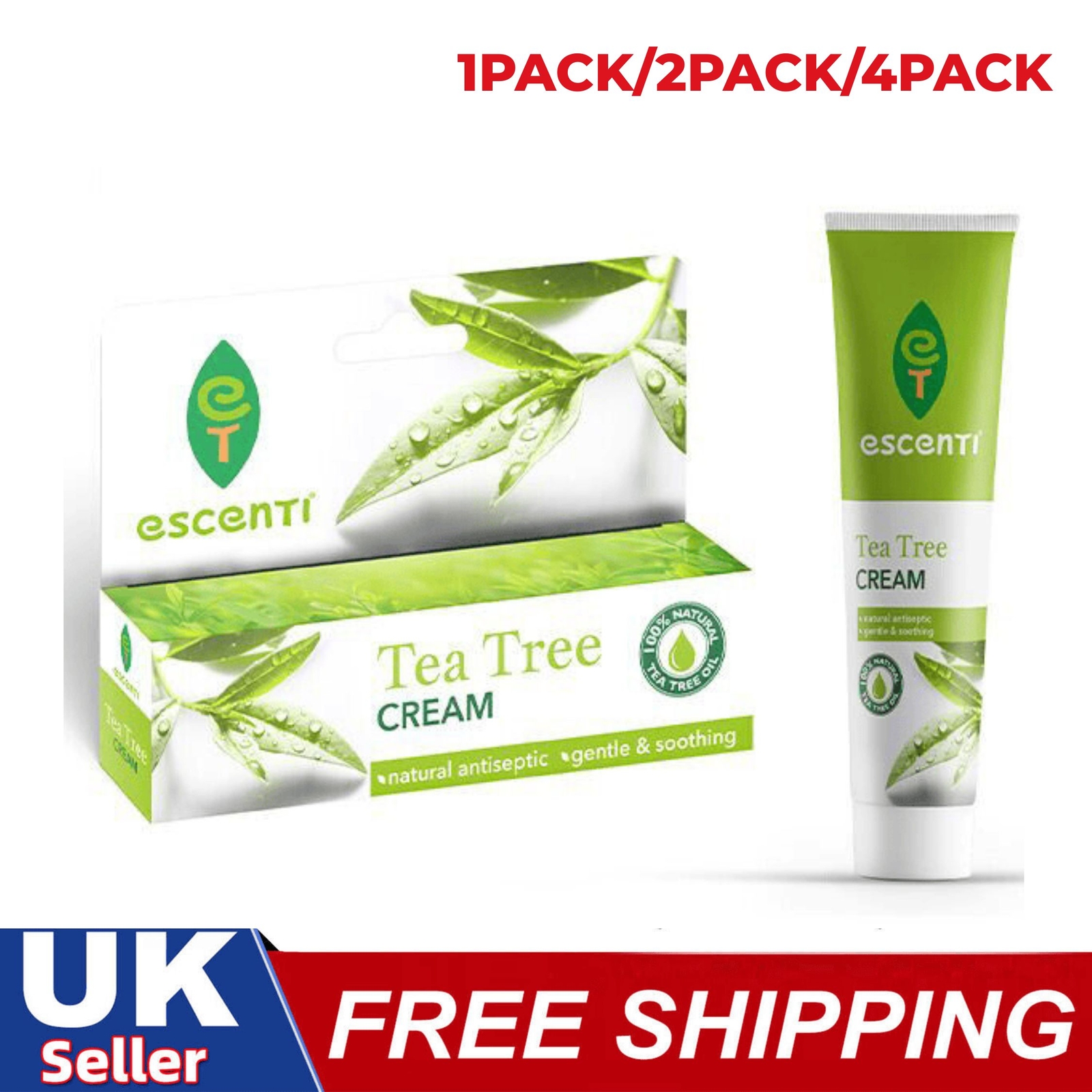 1-2-3 PACK Tea Tree Cream 100% Natural Antiseptic Gentle & Soothing 28g ...
