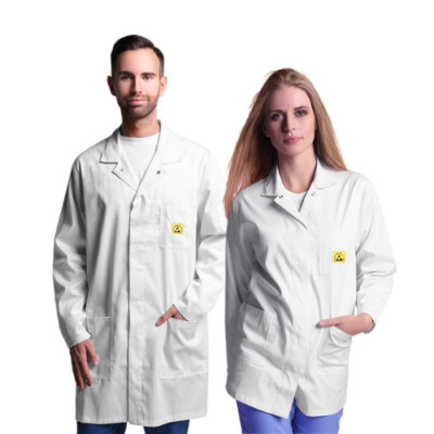 ESD antistatischer weißer Labormantel - Größen: 2XS-2XL