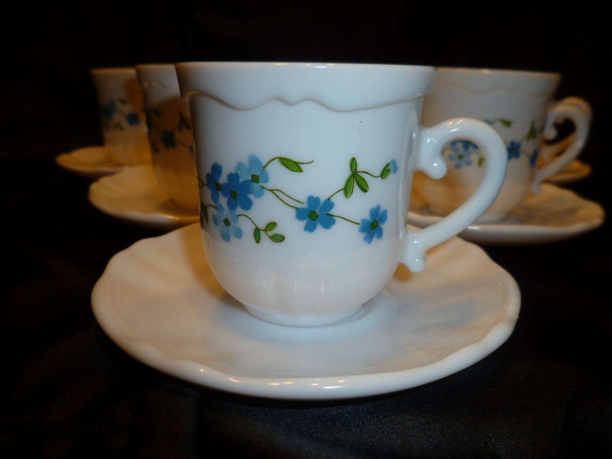 Lot de 6 tasses Arcopal modèle Myosotis