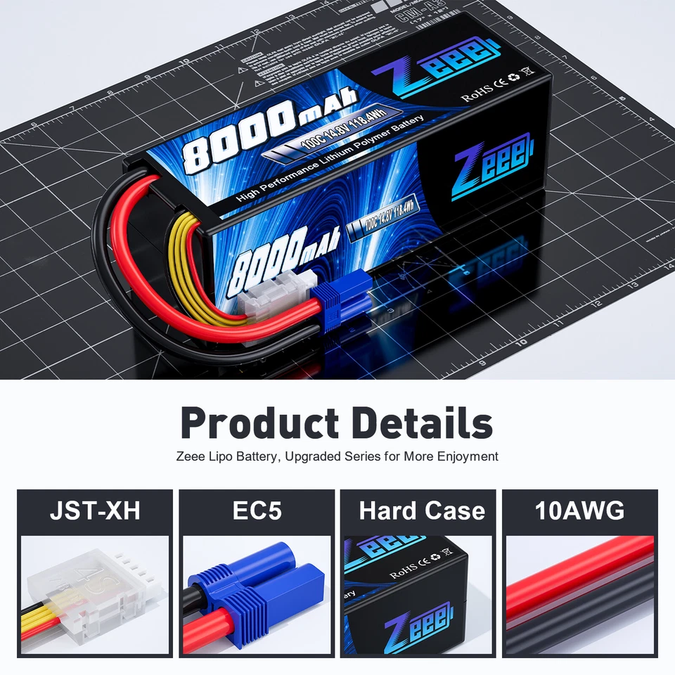 2x Zeee 14.8V 100C 8000mAh EC5 4S Lipo Battery for X-Maxx Kraton Outcast RC Car - Image 2 of 4
