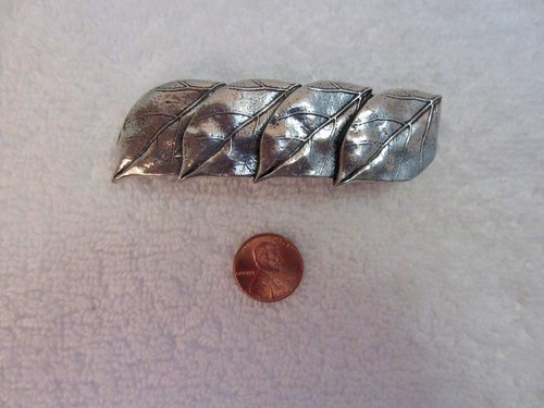 Silver Tone Leaf Barrette Hair Clip Francia Luxe Detallado hecho a mano --¡Excelente! - Imagen 7 de 8