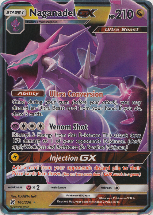 LP Pokemon Naganadel GX - 160/236 - Ultra Rare Lightly Played Unified Minds