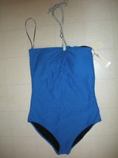 GOTTEX Cobalt Blue Harbourside 1 Pc Textured Halter Bandeau Swimsuit Sz 12 NWT
