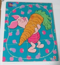 Vintage 8-Piece Disney Mattel PIGLET Carrot Garden Winnie Pooh Wood Tray Puzzle