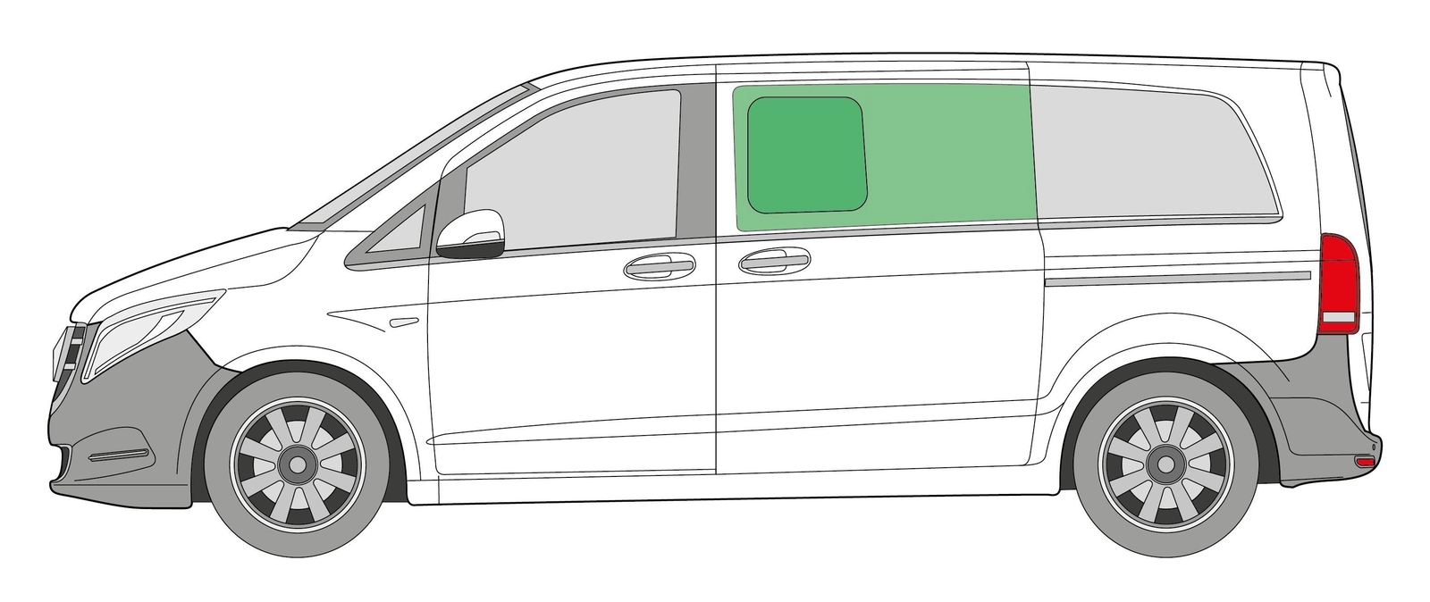 Front Side Left Sliding Window Glass Mercedes Vito 2014 On SWB/LWB/XLWB Tinted