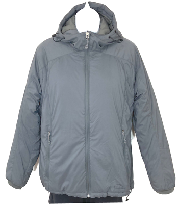 L.L. BEAN GREY LIGHTWEIGHT HOODED PACKABLE PRIMALOFT PUFFER JACKET 