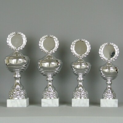 4er Serie Pokale / 29-24cm / silber  / mit Gravur + Emblem / kompl. MONTIERT