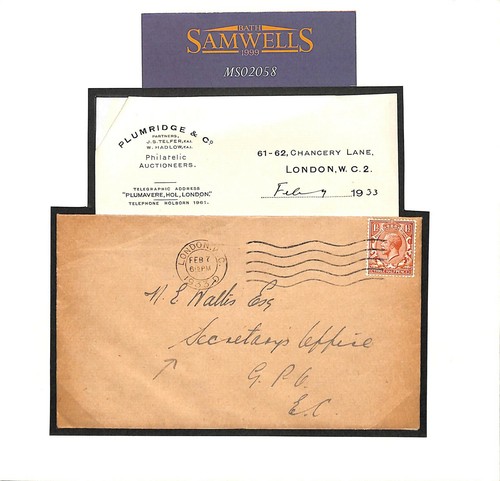 GB PLUMRIDGES Letter 1933 Cover *GPO Secretary* PHILATELY {ex Wallis}MS2058 - Picture 4 of 6