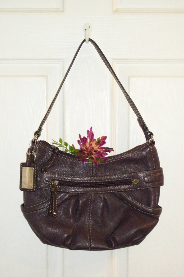 Bolsa de ombro TIGNANELLO ametista roxa couro genuíno seixo logotipo espelho charme