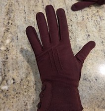 Vintage Womens Size M/L 7 Brown Red Stretch Nylon Formal Gloves Button Accent