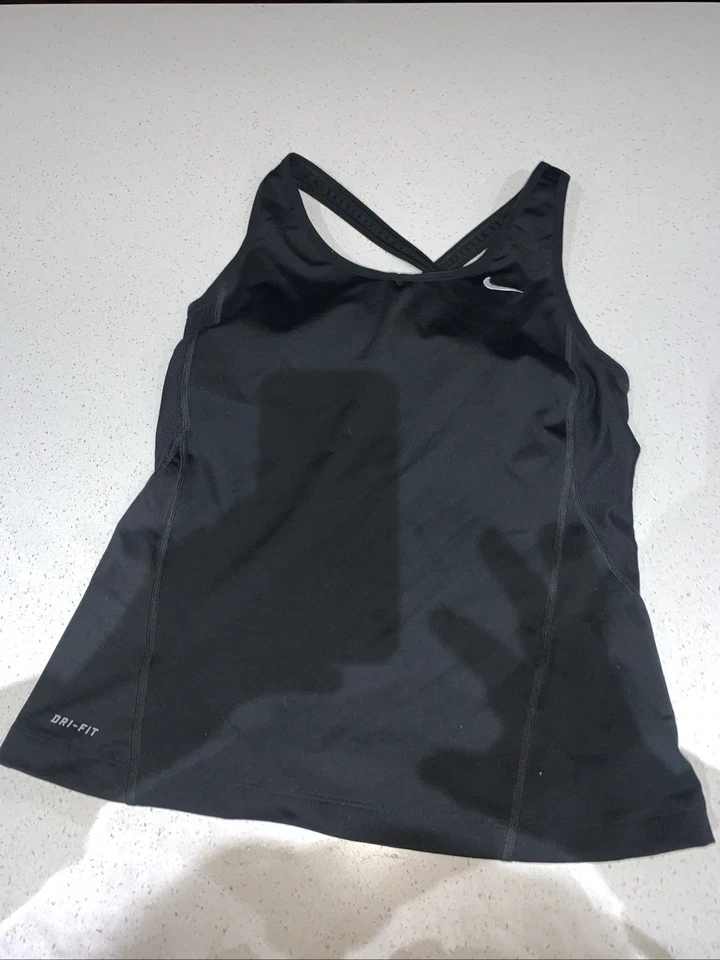 As New Nike Dri Fit Tank Singlet Racer Back Size L Woman’s Shelf Bra Black