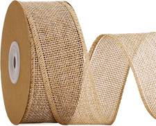 Natural Burlap Wired Edge Ribbon - 1-1/2 Inch X 11 Yards Jute Ribbon for Gift Wr