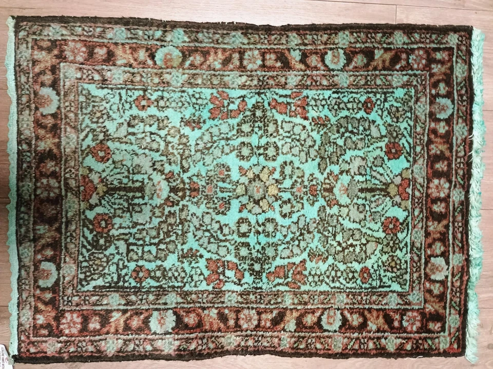 overdyed Rug Authentic Area 2'1" X 2'10", 100% WOOL Oriental Unusual Unique  - Image 3 of 4