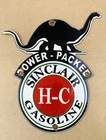VINTAGE SINCLAIR HC GASOLINE DINO MOTOR OIL PORCELAIN PUMP STATION GAS SIGN