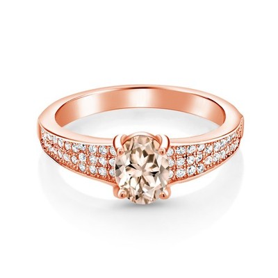 18K Rose Gold Plated Silver Peach Morganite Engagement Ring For Women (1.48