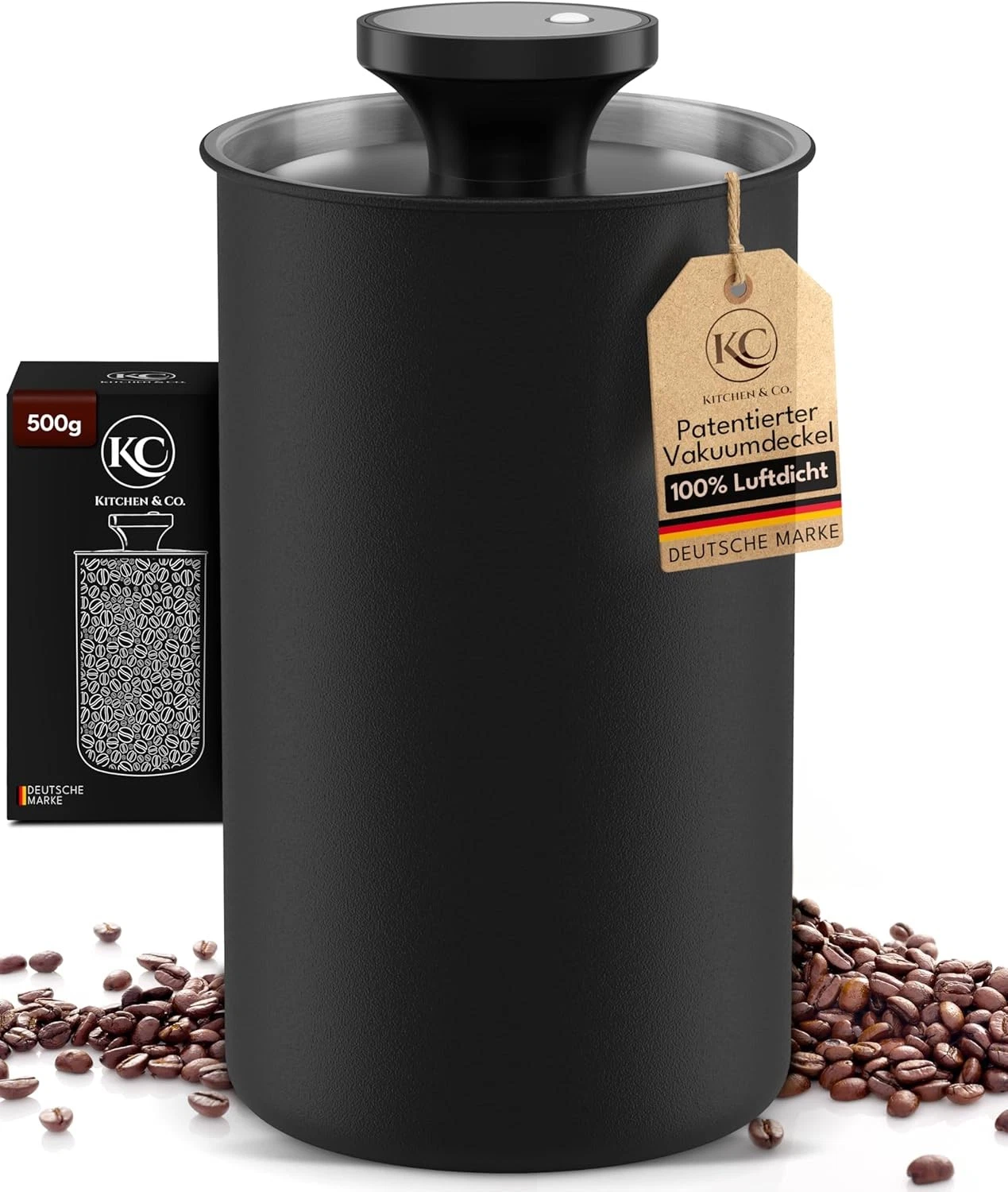 Airtight Coffee Jar 1700ml Stainless Steel Vacuum Seal Storage for 500g Beans