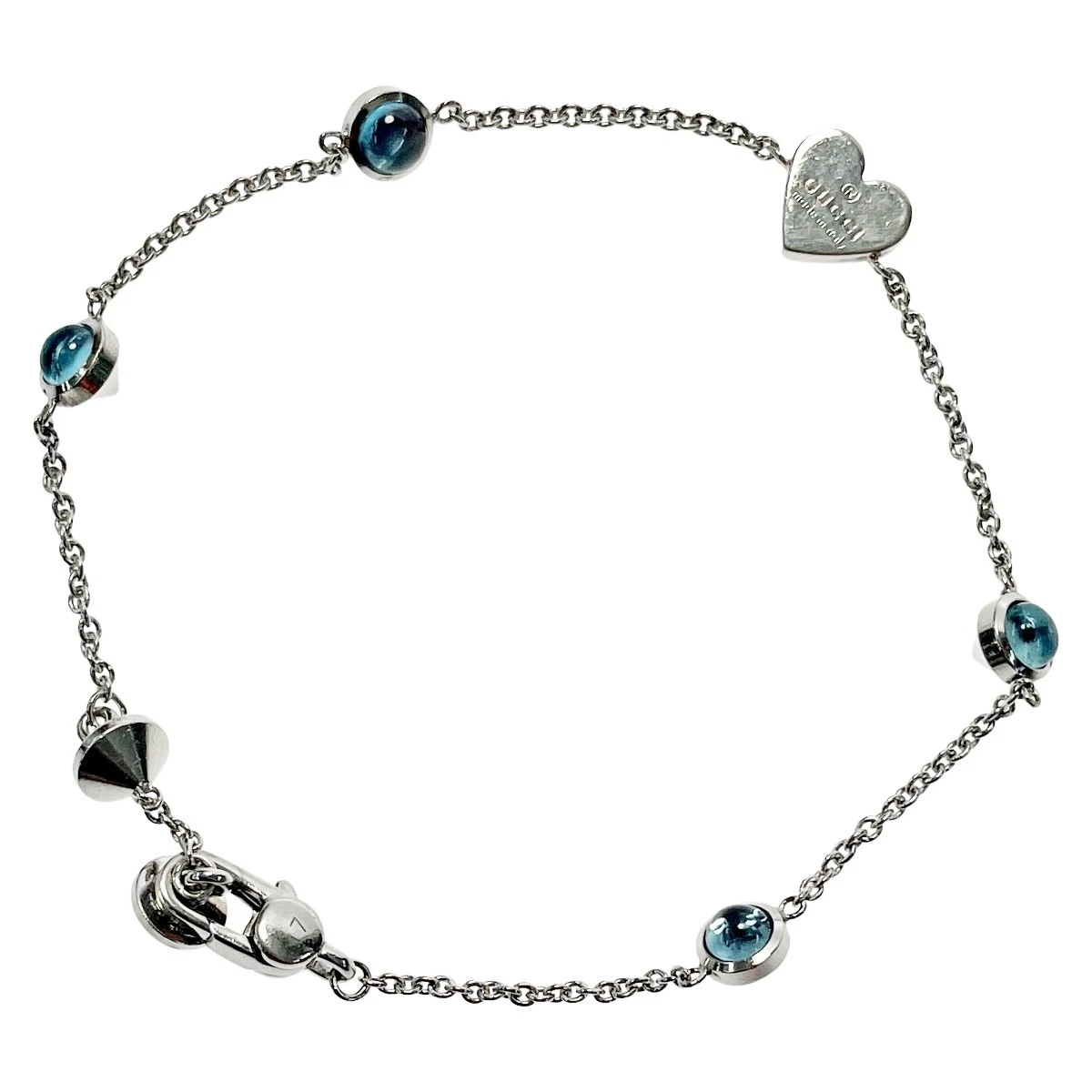 Bracelet GUCCI étiquette coeur bleu argent topaze 925 accessoires femme rang B