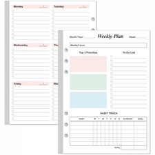 Weekly Planner Refills for A5 Binders - 53 Sheets/106 Pages Undated Colorful Wee