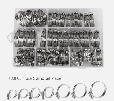 130pcs Adjustable Hose Clamps Worm Gear Stainless Steel Clamp Assortment set