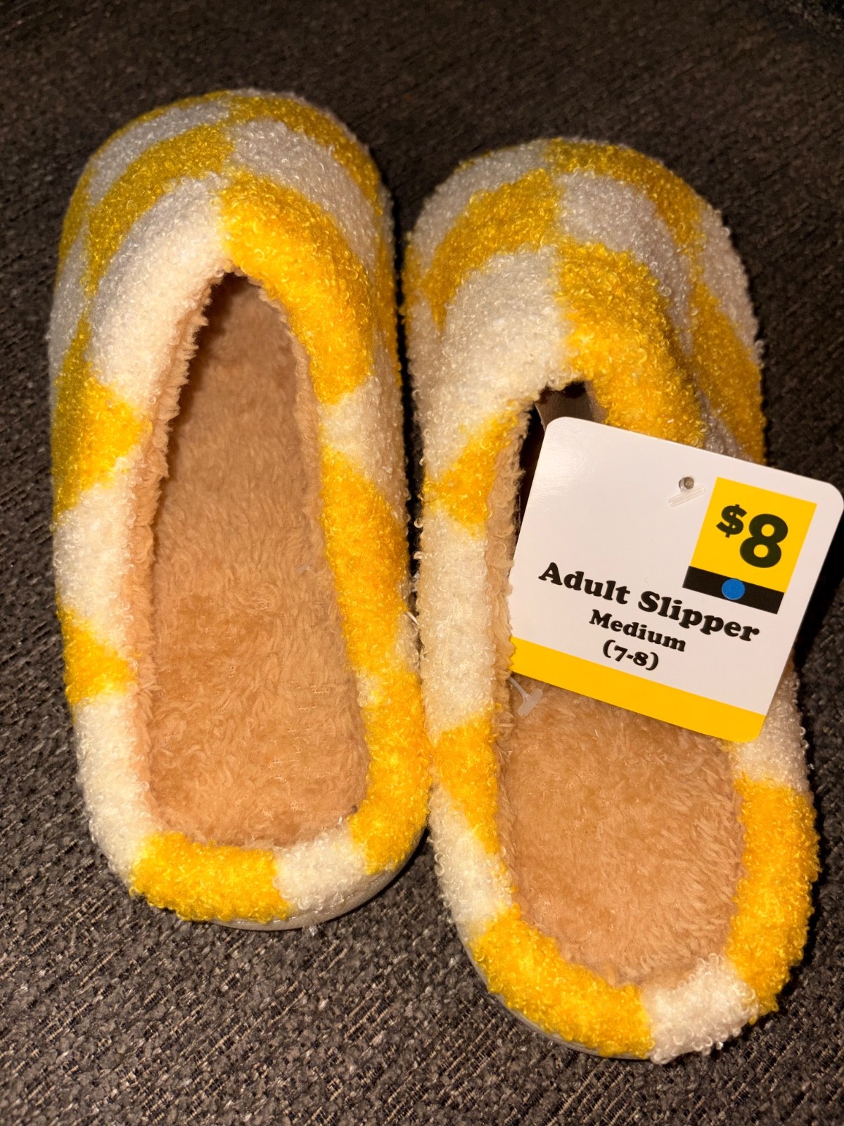 Women's Slippers - Yellow Checkerboard size Medium (7-8)