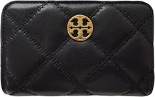 Tory Burch Black Goldtone Willa Quilted Leather Flap Continental Wallet TB-097