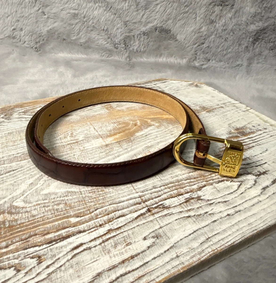 Vintage Anne Klein Women\'s Cream‎ gold Embroidered leather belt Vintage Anne Klein Women\ main image 4