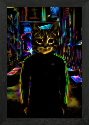 Gerahmtes Wandbild Poster Leinwanddruck Bild leuchtende Katze