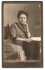 Photograph Alfred Chaussen, Castle on Fehmarn, Lady at Table with Book 