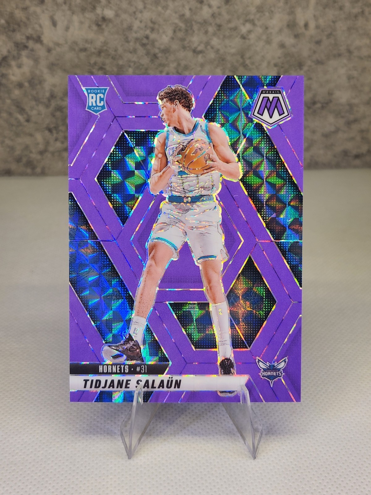 2024-25 Mosaic Tidjane Salaun #241 Fluorescent Purple Rookie /249 Hornets