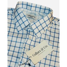 Collars  Co Dress Collar Polo Shirt Mens M Blue White Check Performance NWT S/S