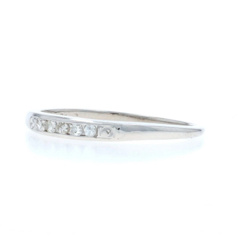 White Gold Diamond Art Deco Wedding Band - 14k Single Cut Vintage Ring - Image 3 of 4