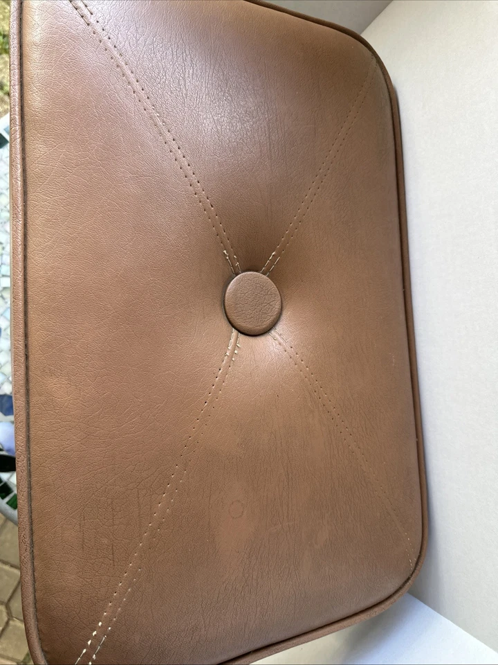 Vintage Retro MCM Brown Vinyl Footstool Bench Wood Legs 21”X14”X13” - Image 4 of 4