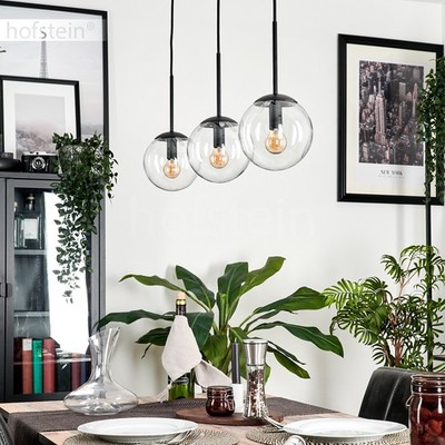 HOFSTEIN Fossobiubo Hängelampe Wohnzimmer Hängeleuchte Metall/Glas Schwarz/Klar