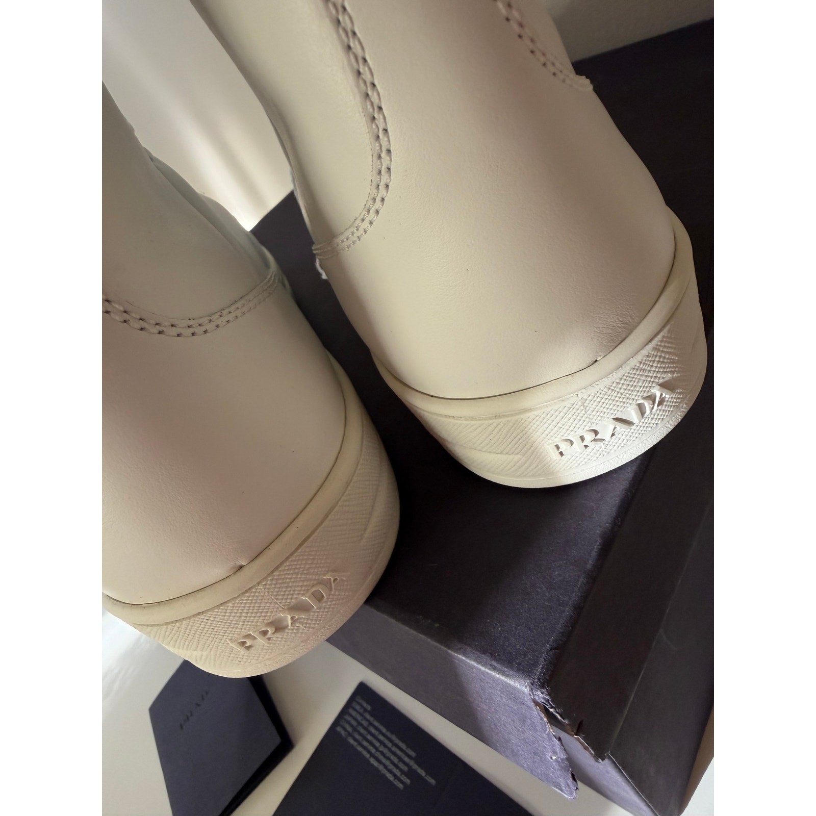 Prada White Sneakers Vitello High Top Leather Trainers Size 41 100% Authentic  thumbnail 11