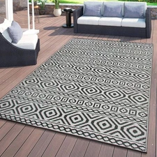 Rugshop Indoor Outdoor Rugs 8X10 Geometric Reversible Plastic Black Patio Rugs
