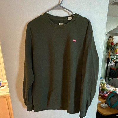 Levi's Men's M Green Solid Fleece Crewneck Pullover Sweatshirt w/ Logo