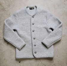 Geiger Tyrol Boiled Wool Trachten Cardigan Gray Austria Metal Buttons Sz 50