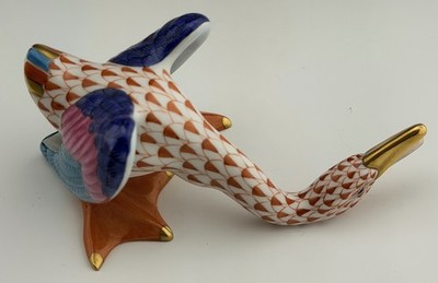   MINT HEREND Squawking Goose Bird Rust Fishnet Figurine