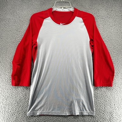 Nike Pro Shirt Mens Small Red Dri-FIT 3/4 Sleeve MLB Baseball Compression Top
