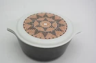 Vtg Pyrex Navajo Pueblo Aztec Casserole Lid Orange Black w/ Salton 2 1/2 Qt Dish
