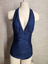 NWT Cupshe Womens One Piece Swimsuit Size Small  Blue Halter Top