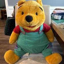 Winnie the Pooh Plush Large 28" Talking Stuffed Animal Disney Green Overalls