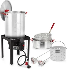 30QT Turkey Fryer & 10QT Fish Fryer Kit, 50000 BTU Propane Burner Aluminum Set