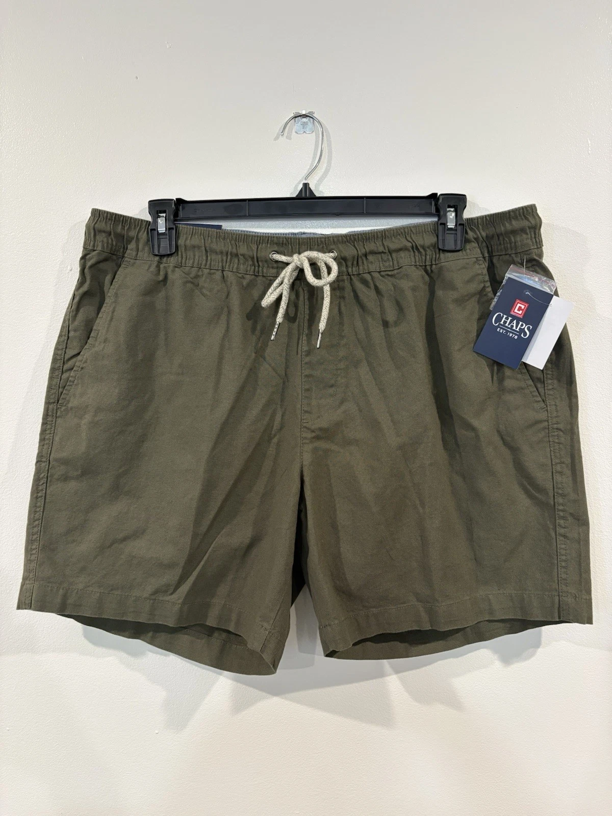 Chaps Men’s Shorts New Olive Green Elastic Drawstring 9” Inseam (Free Shipping)
