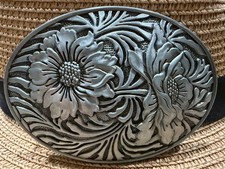 Antiqued Silver Floral Vine Belt Buckle Vintage Western Cowboy Buckles