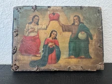 Antique Virgin Mary Coronation Icon – Hand-Painted Wood Panel – Kiev Ukraine