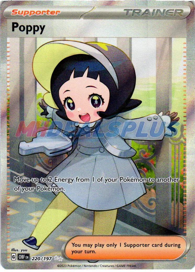 Pokemon Poppy 220/197 Full Art Trainer Obsidian Flames On Hand NM