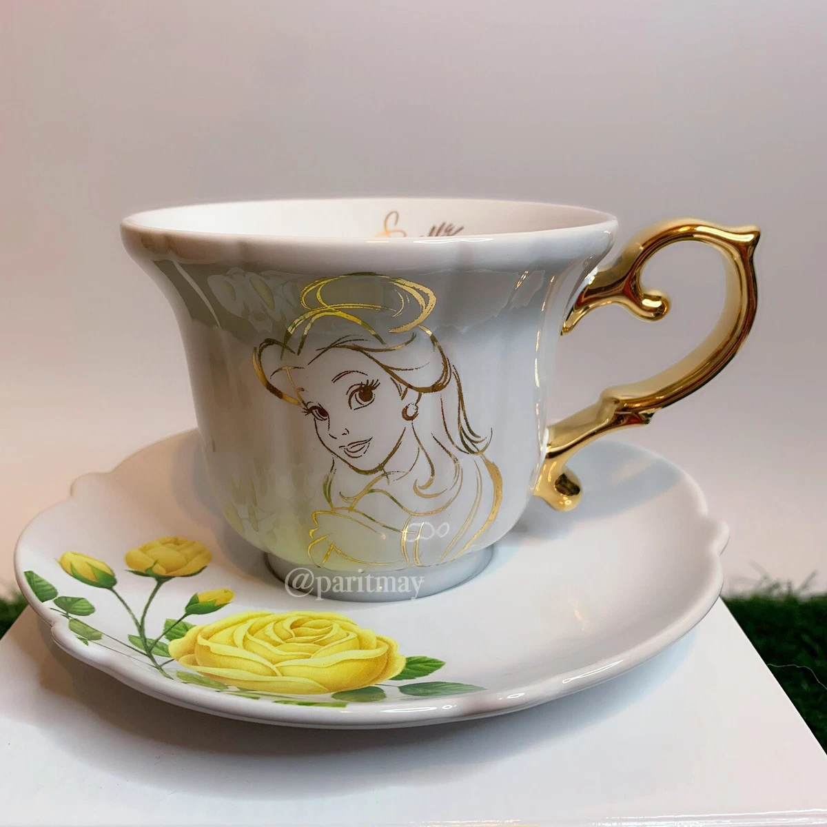 Disney Store Japan Beauty and the Beast Belle Tea Cup Saucer FLOWER PRINCESS